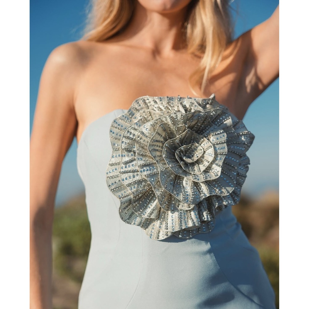 Mac Duggal NEW Blue Strapless Trumpet Gown w/ 3D Rhinestone Flower $598 Size 12 - Picture 7 of 16